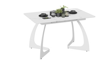 Кухонный стол раздвижной Конкорд Тип 2 (Белый муар/Стекло матовое белый мрамор) в Миассе