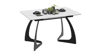 Раздвижной стол Конкорд Тип 2 (Черный муар/Стекло матовое белый мрамор) в Миассе
