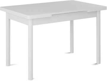 Кухонный стол раскладной Кубика Милан-1 EVO, ноги металлические белые, белый цемент в Челябинске