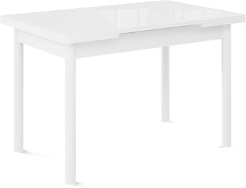 Кухонный стол раскладной Милан-1 EVO, ноги металлические белые, стекло белое/серый в Челябинске