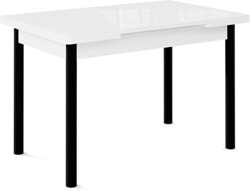 Стол раздвижной Милан-1 EVO, ноги металлические черные, стекло белое/серый в Златоусте