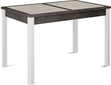 Стол раздвижной Ницца-1 ПЛ (ноги белые, плитка бежевая/серый камень) в Миассе