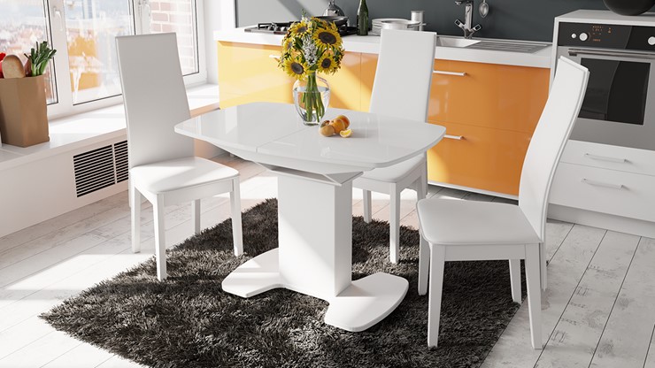 Обеденный раздвижной стол Портофино (СМ(ТД)-105.02.11(1)), цвет Белый глянец/Стекло белое в Миассе - изображение 2