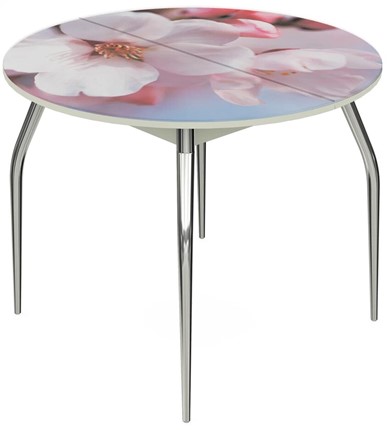 Кухонный раздвижной стол Ривьера - Круг, ноги метал. крашеные №24, ФП (Цветы №15) в Челябинске - изображение
