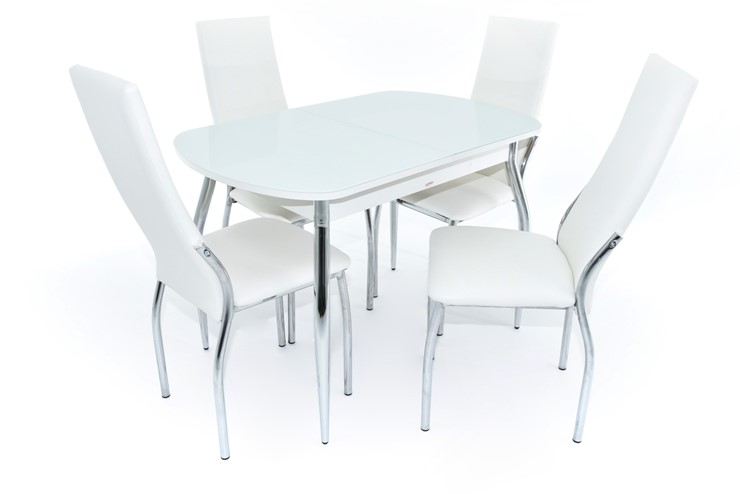 Обеденный раздвижной стол Ривьера исп.1 хром №5 (стекло капучино/белый) в Миассе - изображение 5