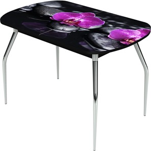 Обеденный раздвижной стол Ривьера исп.1 ноги метал. крашеные №24 Фотопечать (Цветы №14) в Миассе