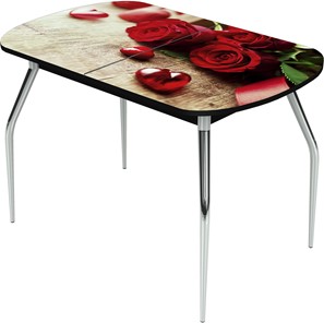 Обеденный раздвижной стол Ривьера исп.2 ноги  хром. №5 Фотопечать (Цветы №33) в Миассе