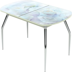 Обеденный раздвижной стол Ривьера исп.2 ноги метал. крашеные №24 Фотопечать (Цветы №36) в Миассе