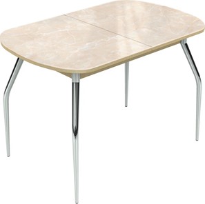 Обеденный раздвижной стол Ривьера мини, ноги хром №5 Фотопечать (Мрамор №6) в Миассе