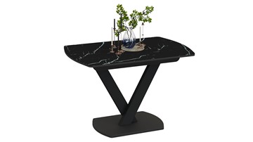 Кухонный стол раздвижной Салерно тип 1 (Черный муар/Стекло черный мрамор) в Магнитогорске