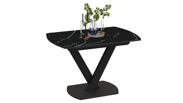 Кухонный стол раздвижной Салерно тип 1 (Черный муар/Стекло черный мрамор) в Копейске - изображение