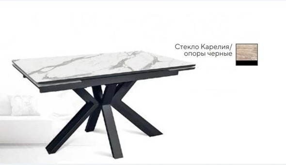 Кухонный стол раздвижной SFE 140, керамика карелия мрамор/ножки черные в Копейске - изображение