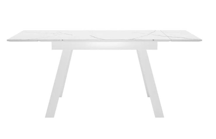 Кухонный стол раздвижной SKL 140, керамика белый мрамор/подстолье белое/ножки белые в Магнитогорске - изображение 2