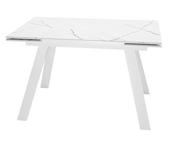 Кухонный стол раздвижной SKL 140, керамика белый мрамор/подстолье белое/ножки белые в Копейске