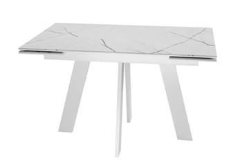 Кухонный раскладной стол SKM 120, керамика белый мрамор/подстолье белое/ножки белые в Копейске