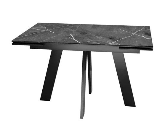 Раздвижной стол SKM 120, керамика черный мрамор/подстолье черное/ножки черные в Магнитогорске - изображение