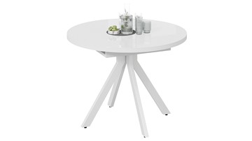 Кухонный стол раздвижной Стокгольм Тип 1 (Белый муар/Стекло глянцевое белое) в Магнитогорске