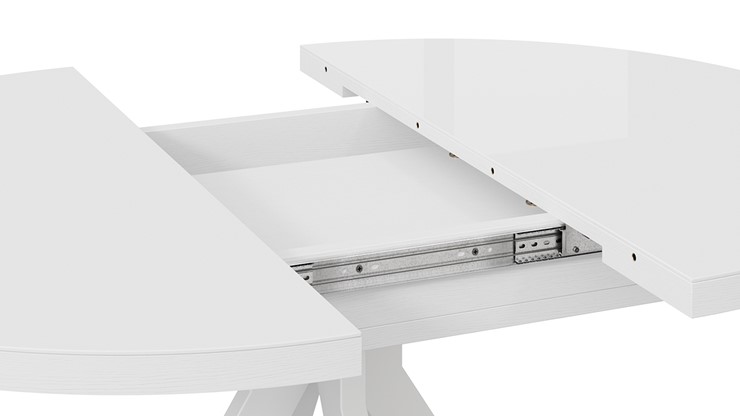 Кухонный стол раздвижной Стокгольм Тип 1 (Белый муар/Стекло глянцевое белое) в Челябинске - изображение 4