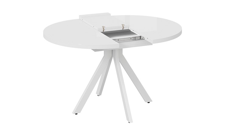 Кухонный стол раздвижной Стокгольм Тип 1 (Белый муар/Стекло глянцевое белое) в Челябинске - изображение 5