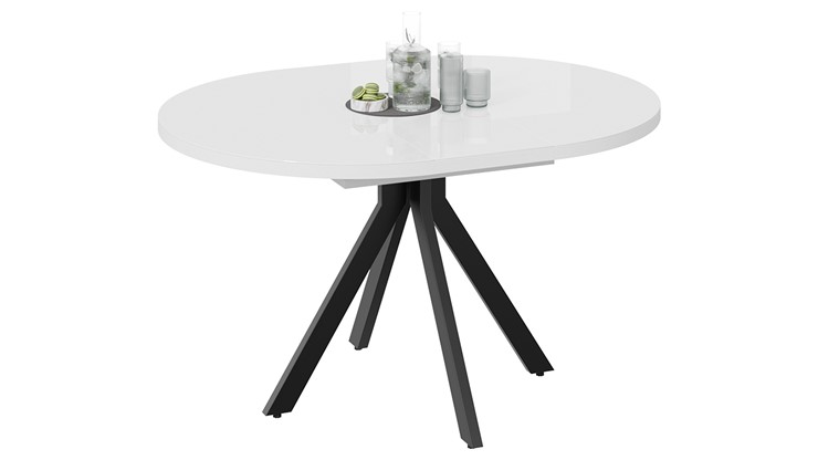 Кухонный раскладной стол Стокгольм Тип 1 (Черный муар/Стекло глянцевое белое) в Миассе - изображение 1