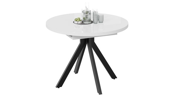 Кухонный раскладной стол Стокгольм Тип 1 (Черный муар/Стекло глянцевое белое) в Миассе - изображение