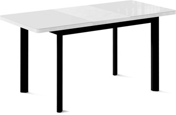 Кухонный стол раскладной Токио-1G (ноги металлические черные, cтекло cristal/белый цемент) в Миассе - предосмотр 1