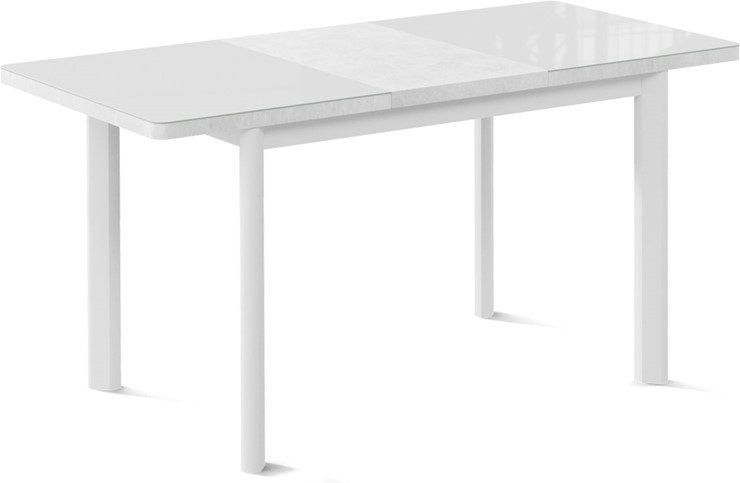 Обеденный раздвижной стол Токио-2G (ноги металлические белые, cтекло cristal/белый цемент) в Челябинске - изображение 1