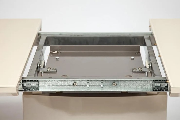 Кухонный стол раздвижной WOLF ( mod. 8053-2 ) мдф high gloss/закаленное стекло, 120/160x80x76, слоновая кость/латте в Челябинске - изображение 3