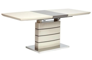 Кухонный стол раздвижной WOLF ( mod. 8053-2 ) мдф high gloss/закаленное стекло, 120/160x80x76, слоновая кость/латте в Челябинске