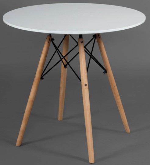 Стол обеденный CINDY NEXT, металл/мдф/бук, D80х75см, белый/натуральный арт.13067 в Челябинске - изображение 1
