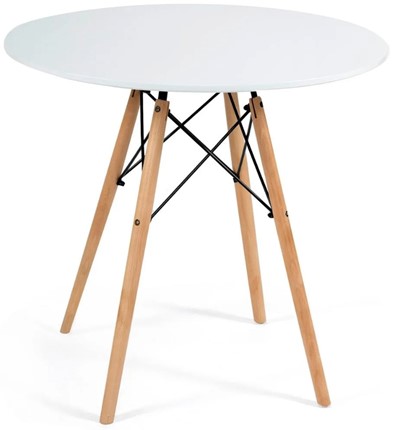 Стол обеденный CINDY NEXT, металл/мдф/бук, D80х75см, белый/натуральный арт.13067 в Челябинске - изображение