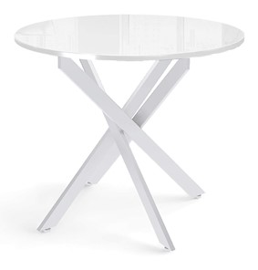 Кухонный обеденный стол Dikline Rs90 стекло белое(кромка белая)/ножки белые в Магнитогорске