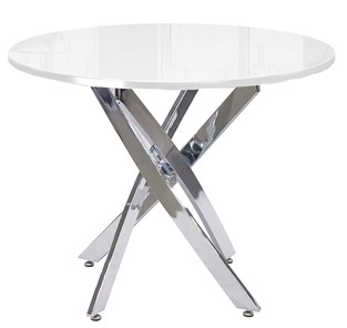 Кухонный стол Dikline Rs90 стекло белое(кромка белая)/ножки хром в Магнитогорске