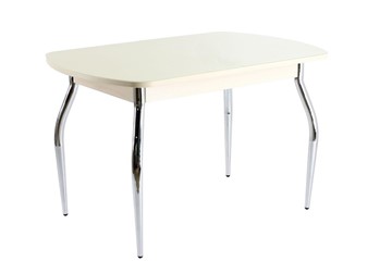 Стеклянный стол ПГ-05 СТ1, дуб молочный/песочное стекло/35 хром гнутые металл в Златоусте