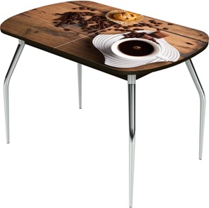 Кухонный стол раздвижной Ривьера исп.1 ноги хром №5 Фотопечать (Кофе №14) в Миассе