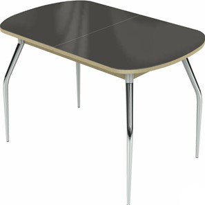 Обеденный раздвижной стол Ривьера мини хром №5 (стекло коричневое/дуб выбеленный) в Миассе