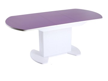 Кухонный раздвижной стол ПГ-02 тумба СТ2, белое, фиолетовое стекло, МДФ в Магнитогорске