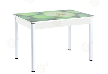 Кухонный раскладной стол Айсберг-01 СТФ, белый/фотопечать зеленые яблоки/ноги крашеные в Миассе