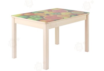 Кухонный раскладной стол Айсберг-01 СТФ, дуб/фотопечать фрукты/ноги массив квадратные в Копейске