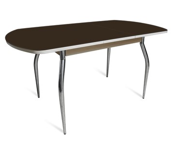 Обеденный раздвижной стол ПГ мини СТ2, дуб молочный/черное стекло/35 хром гнутые металл в Миассе