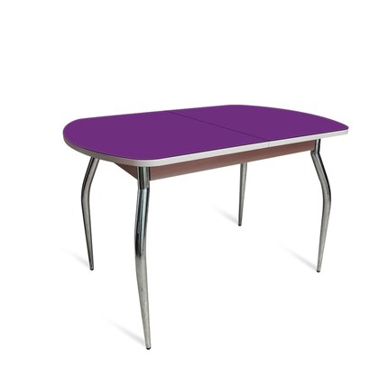 Обеденный раздвижной стол ПГ мини СТ2, дуб молочный/фиолетовое стекло/35 хром гнутые металл в Миассе - изображение