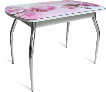 Стеклянный обеденный стол ПГ-04 СТФ белое/орхидея/хром фигурные в Златоусте