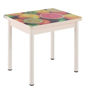 Кухонный пристенный стол СПА-01 СТФ, дуб молочный ЛДСП/стекло фрукты/36 прямые трубки крашеные белые в Миассе