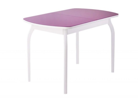 Стол раздвижной ПГ-мини, матовое фиолетовое стекло, ноги гнутые массив белый в Миассе - изображение
