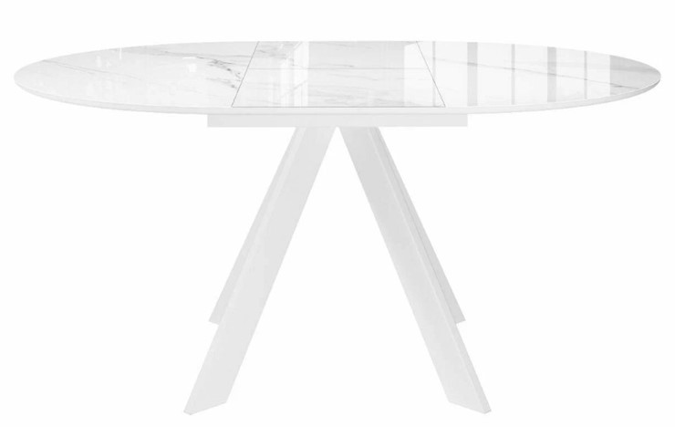 Стол на кухню раздвижной DikLine SFC110 d1100 стекло Оптивайт Белый мрамор/подстолье белое/опоры белые в Челябинске - изображение 2