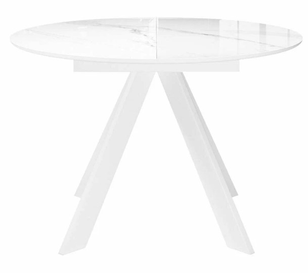 Стол на кухню раздвижной DikLine SFC110 d1100 стекло Оптивайт Белый мрамор/подстолье белое/опоры белые в Челябинске - изображение 3