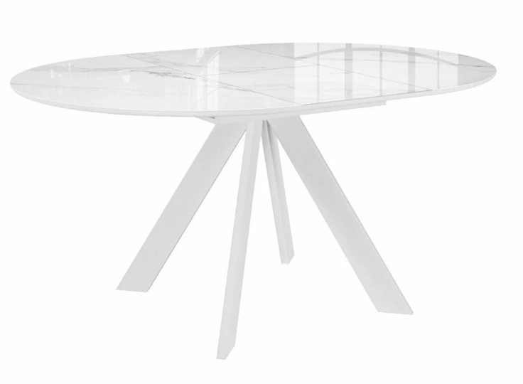 Стол на кухню раздвижной DikLine SFC110 d1100 стекло Оптивайт Белый мрамор/подстолье белое/опоры белые в Челябинске - изображение 4