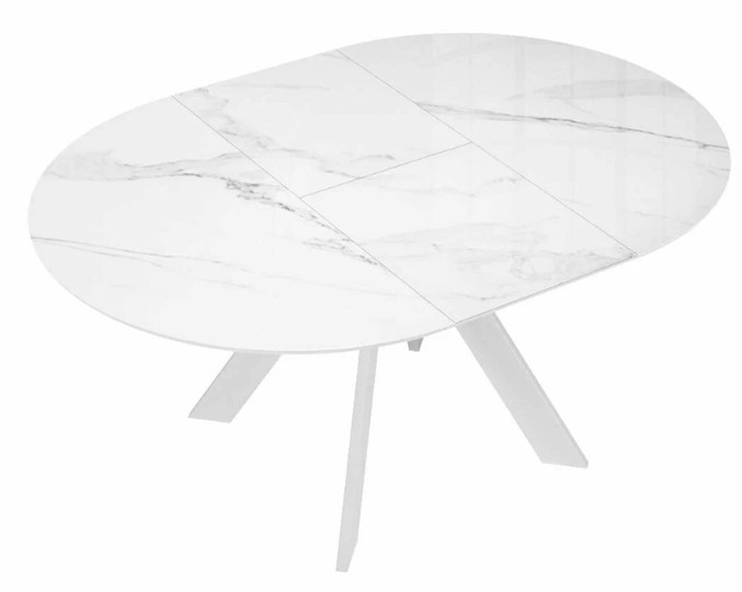 Стол на кухню раздвижной DikLine SFC110 d1100 стекло Оптивайт Белый мрамор/подстолье белое/опоры белые в Челябинске - изображение 5