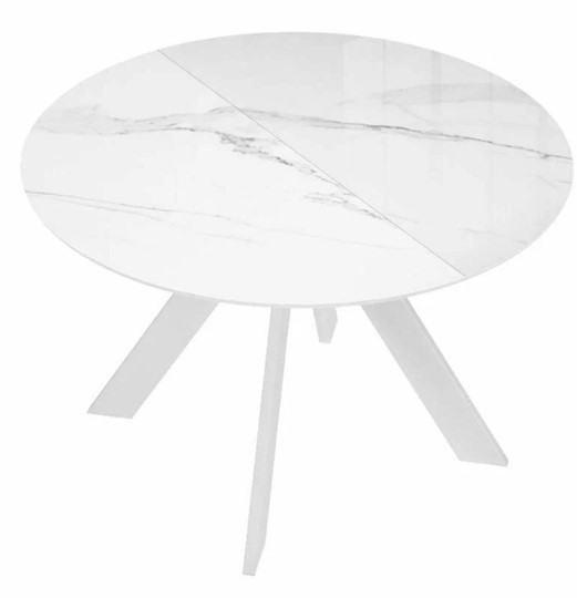 Стол на кухню раздвижной DikLine SFC110 d1100 стекло Оптивайт Белый мрамор/подстолье белое/опоры белые в Челябинске - изображение 6