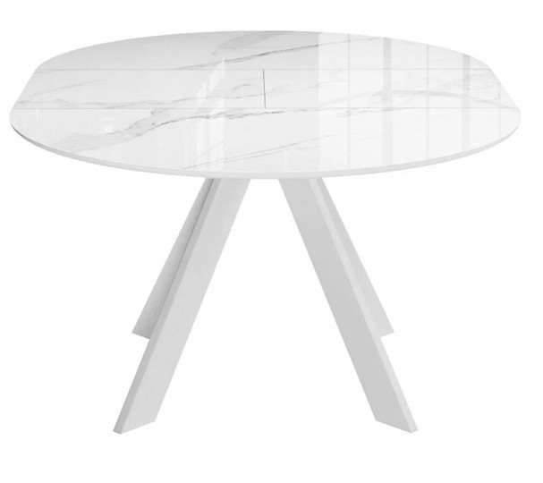 Стол на кухню раздвижной DikLine SFC110 d1100 стекло Оптивайт Белый мрамор/подстолье белое/опоры белые в Челябинске - изображение 7